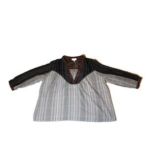 Anthropologie Harlyn Josephine Top Shirt Size Large Peasant Linen Cotton Tassels